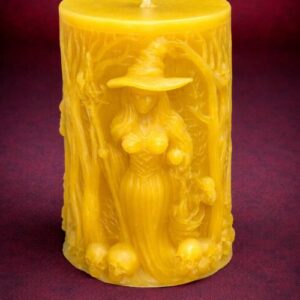 Witch with Skulls Pillar Beeswax Candle